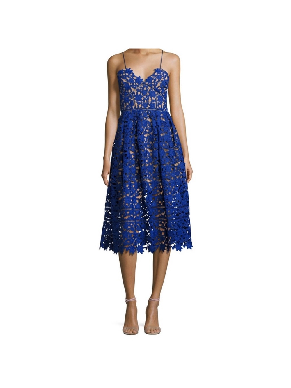 Self-Portrait Royal Blue Lace Spaghetti-Strap Midi Dress